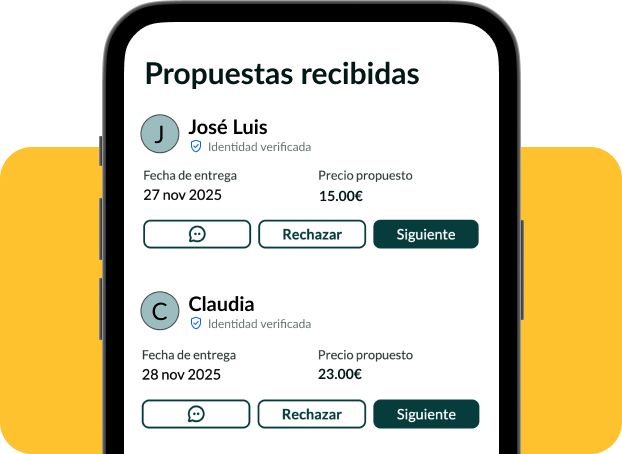 App de Qoomet mostrando solicitudes de envío